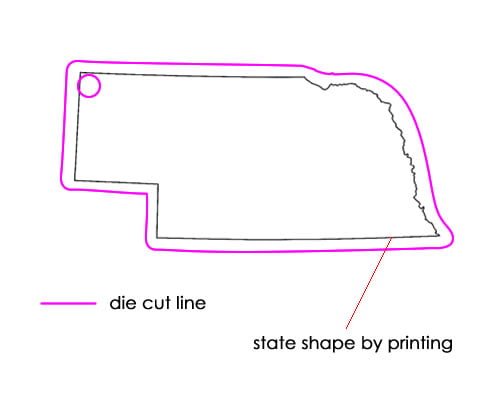 To make a design for the Safe Routes To School Safety Reflectors for American States, you need to consider how to process the outline of the reflector. most of the outline for the American States is simple. it is easy to have the die cut line for the high frequency tooling. but some of the states is not like that. its outline is like edge of saw blades , then the tooling cannot work like that. so you need to smooth the edge like below 